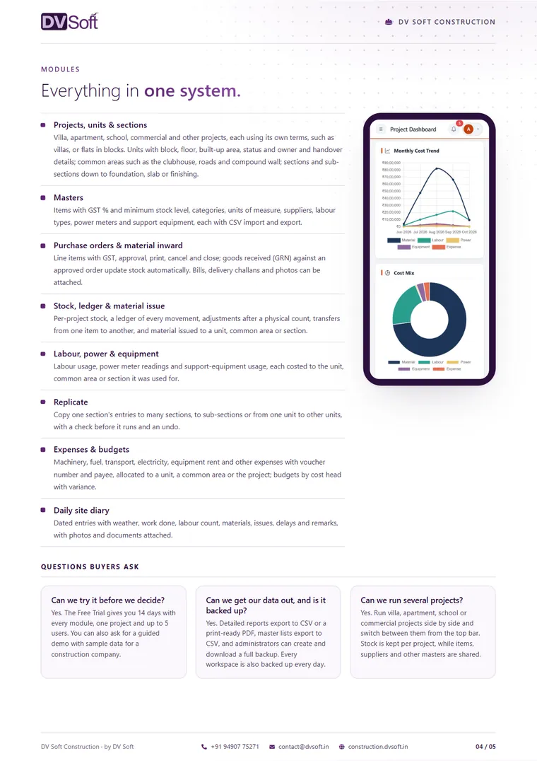 DV Soft Construction brochure, page 4: Modules
