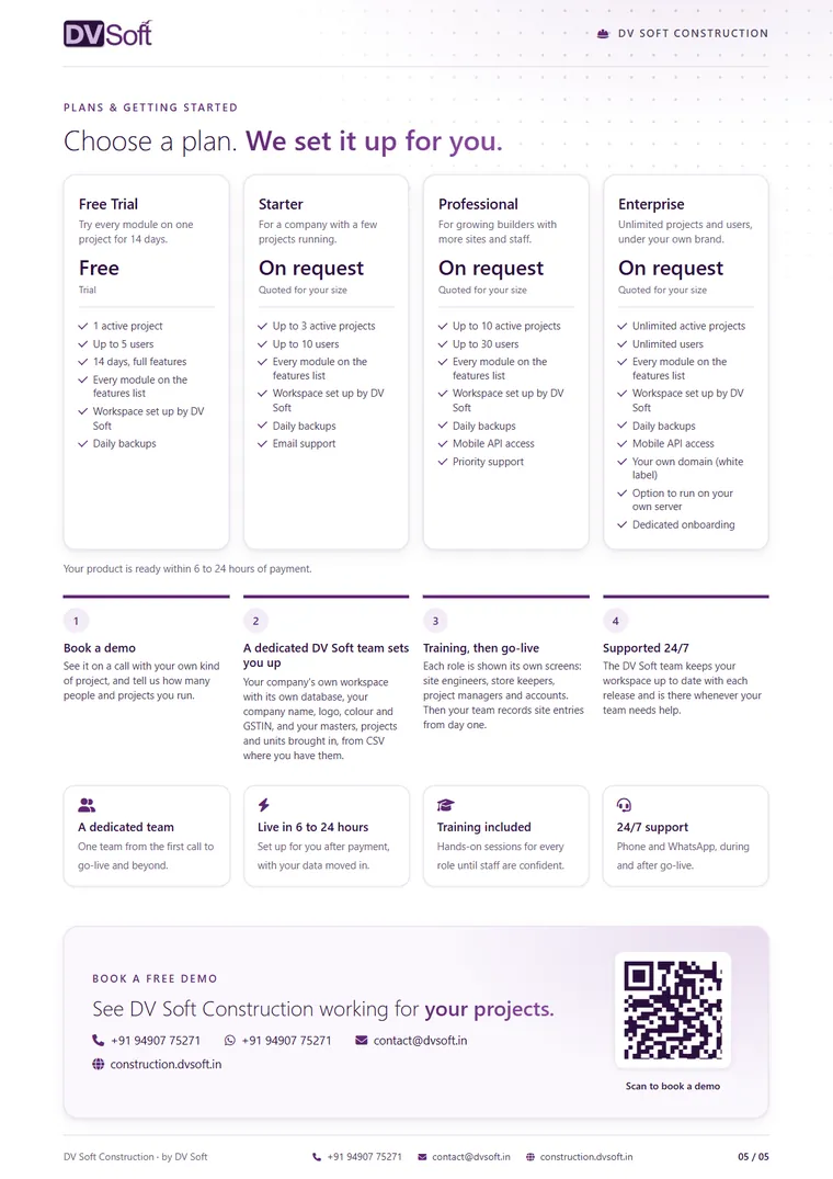DV Soft Construction brochure, page 5: Plans