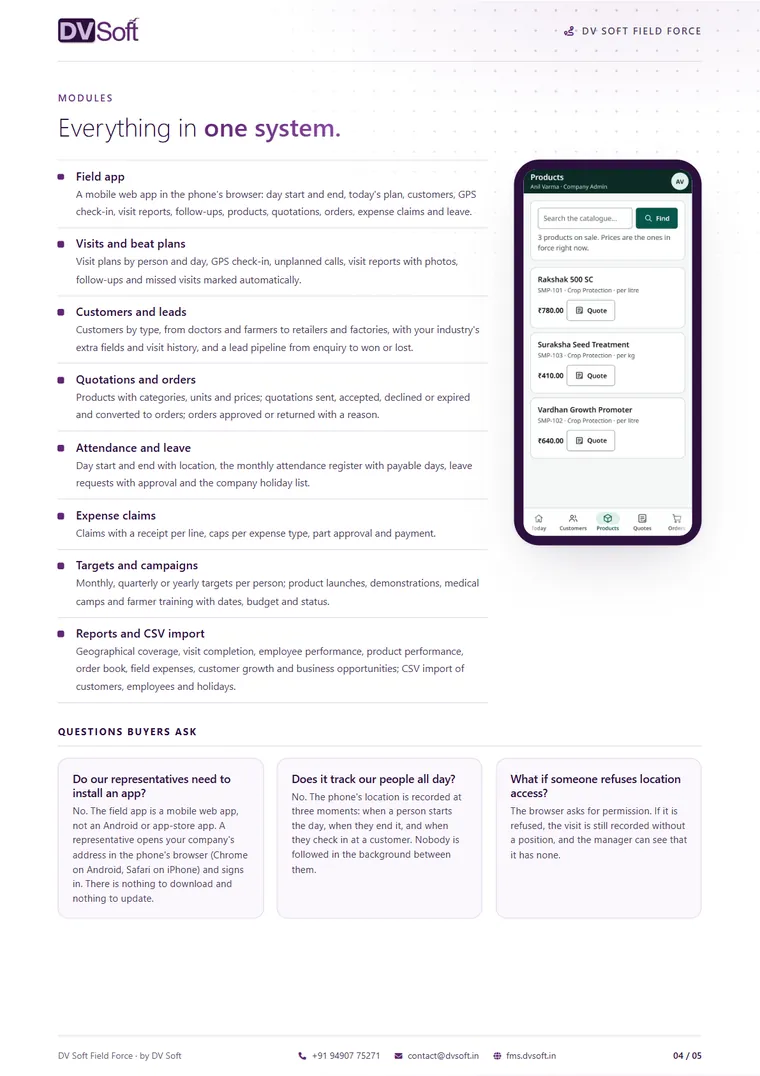 DV Soft Field Force brochure, page 4: Modules