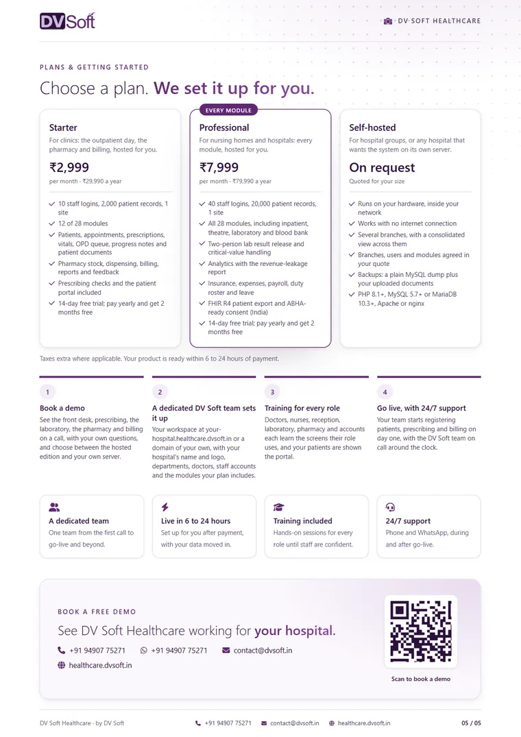 DV Soft Healthcare brochure, page 5: Plans