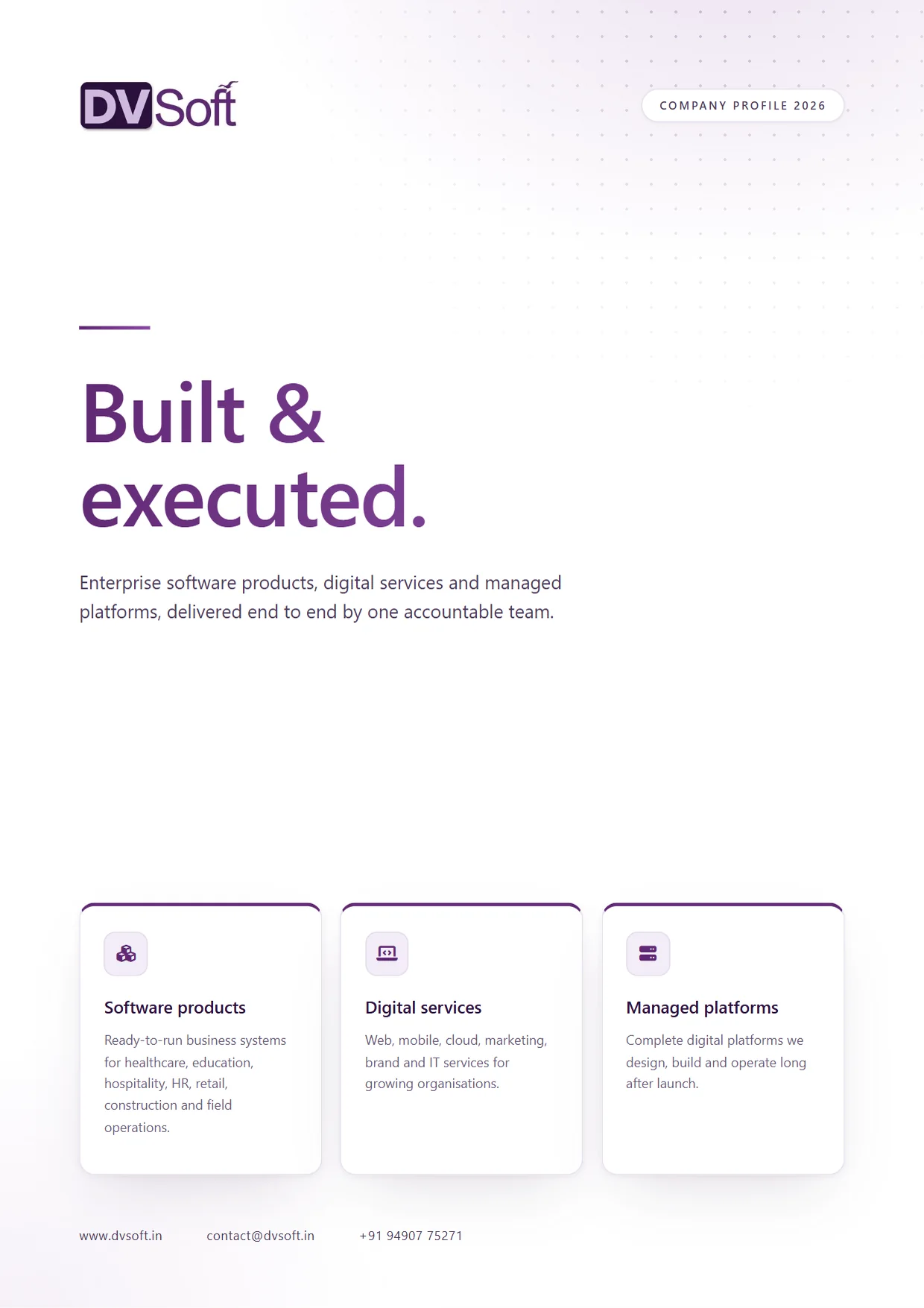DV Soft company profile, page 1: Cover