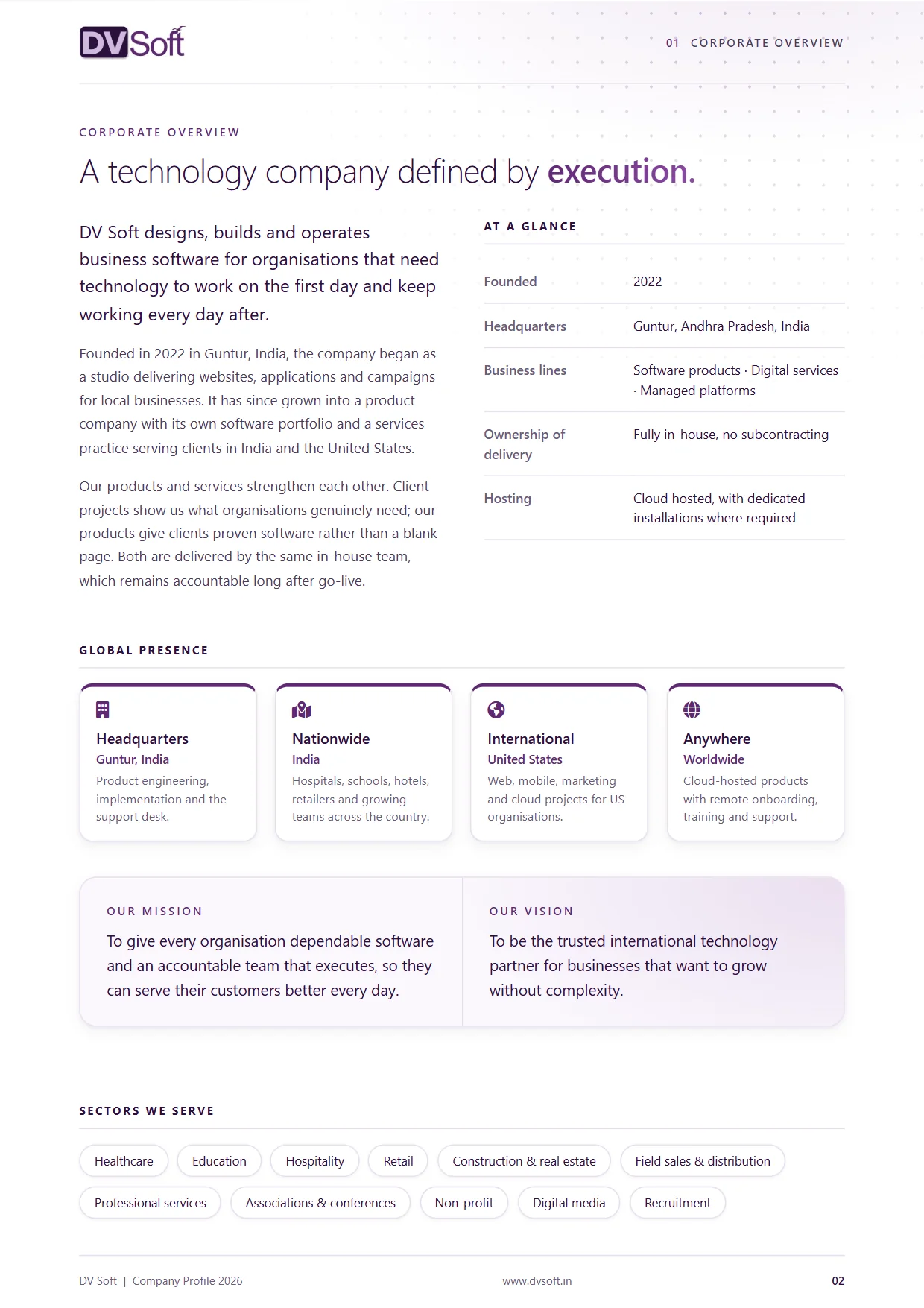DV Soft company profile, page 2: Corporate overview