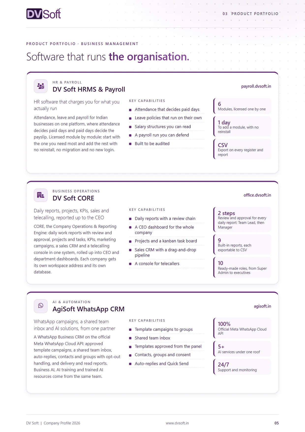 DV Soft company profile, page 5: Products: business management