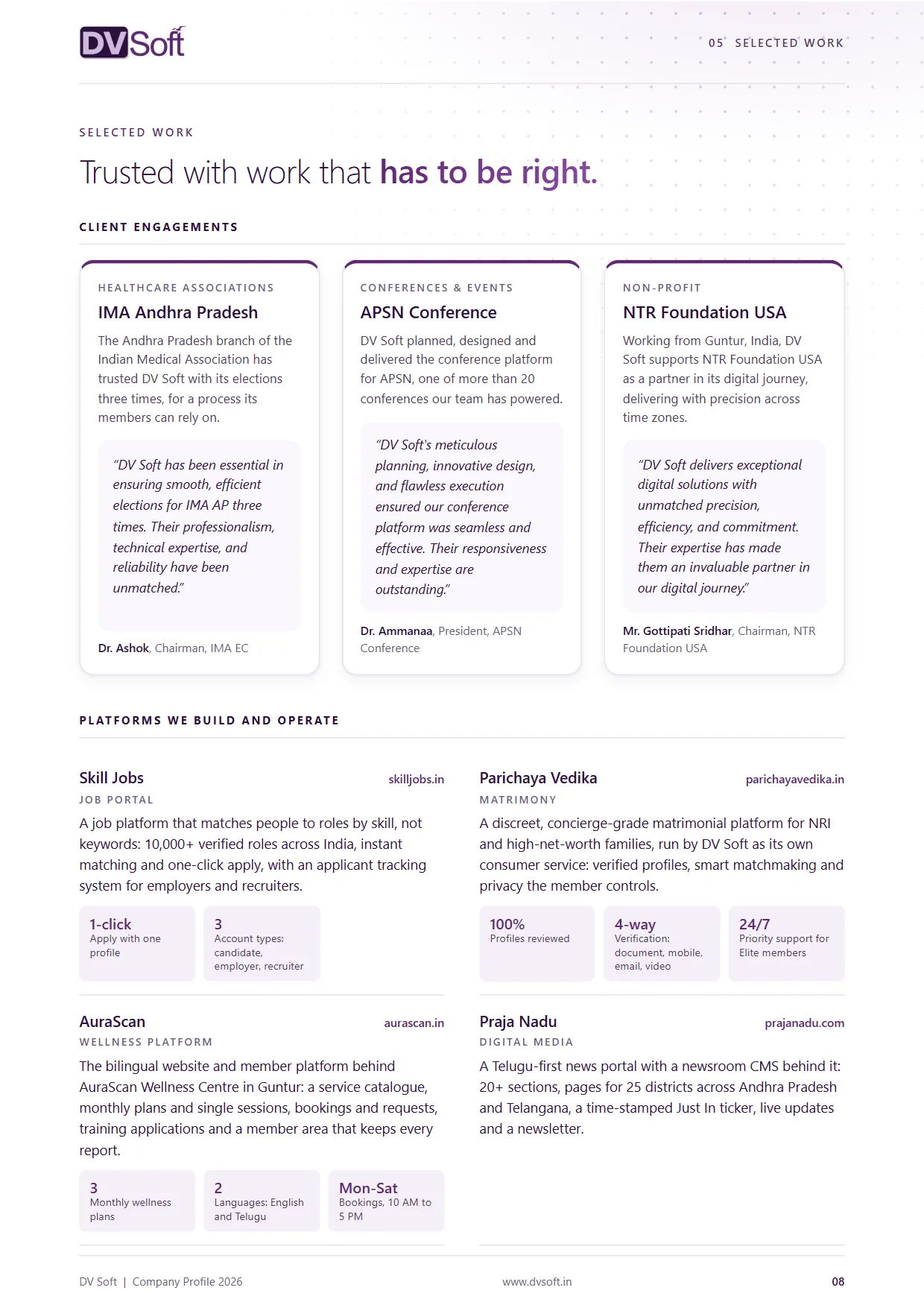 DV Soft company profile, page 8: Selected work