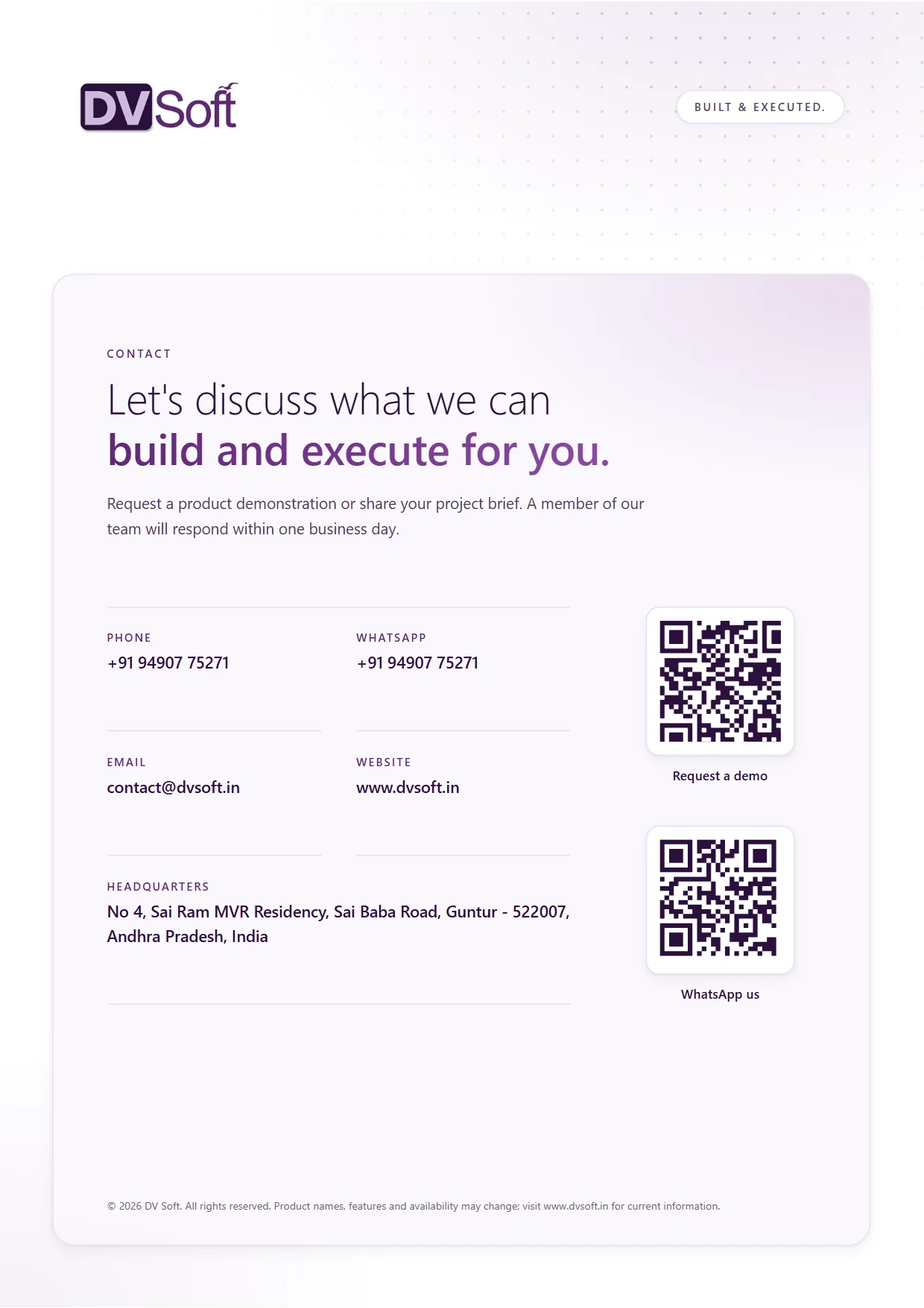 DV Soft company profile, page 10: Contact